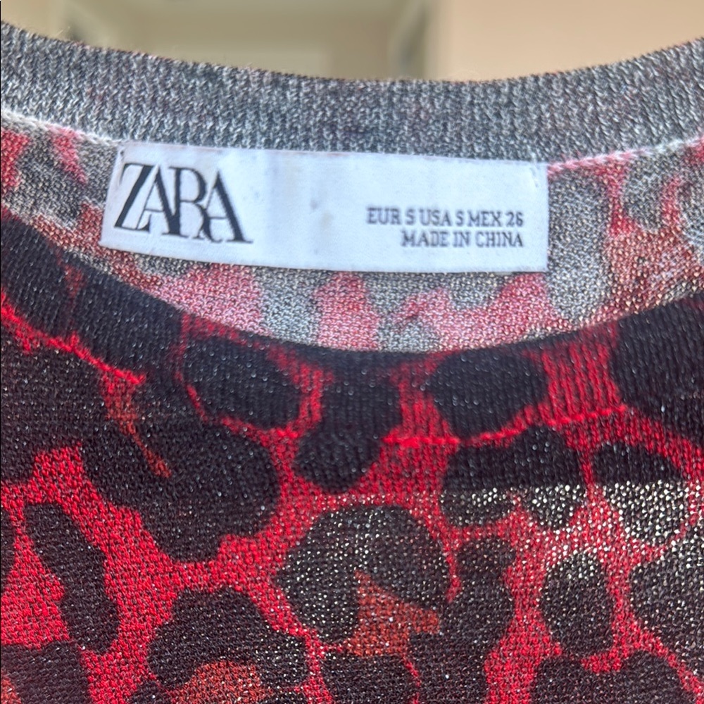 Zara Red and Black Leopard Print Sweater